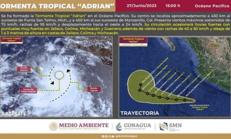 ‘Adrián’ se convierte en tormenta tropical; es la primera de 2023 en el Pacífico