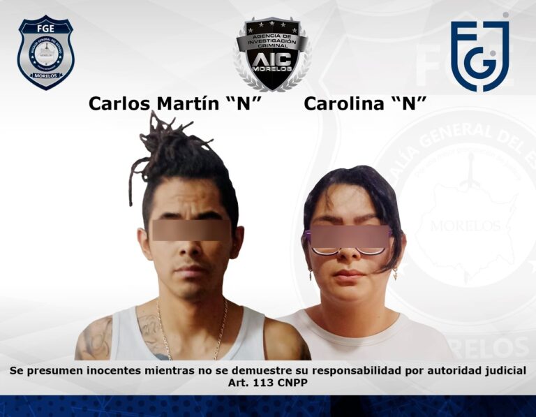 AIC realiza detención en Temixco de pareja requerida por autoridades de la CDMX por el delito de homicidio